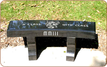 Curved Black Granite Bench Engraved Class Logo